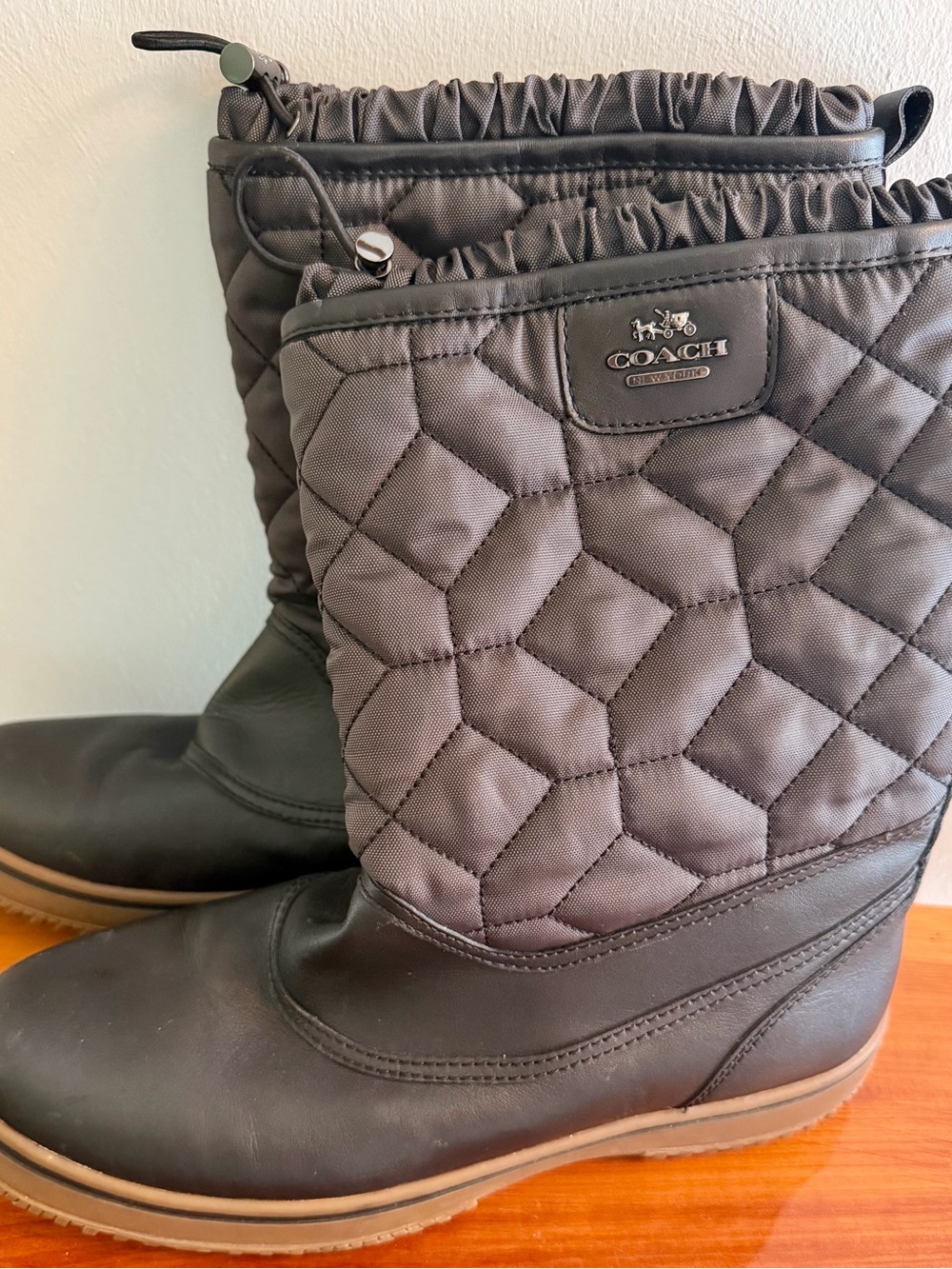 COACH Quilted Nylon & Leather Winter Boots in Black